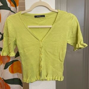 Threadbare Bright Lime Green Knit Ruffled Button Up Crop Top Size 4/Small
